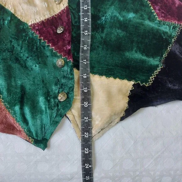 Symbol 2000 Women Patchwork Velvet Vest Medium Sleeveless Preppy Retro Vneck - Picture 5 of 6